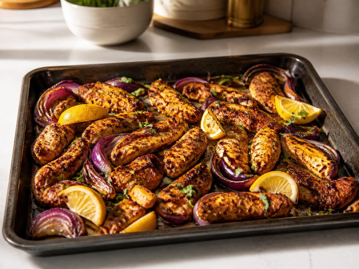 Chicken Shawarma Sheet Pan featuring Chicken shawarma