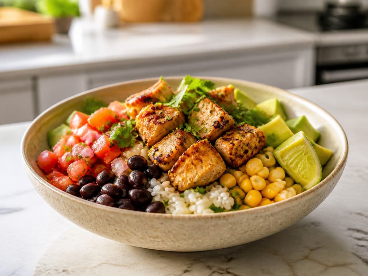 Chicken Taco Rice Bowls featuring Chicken taco bowl