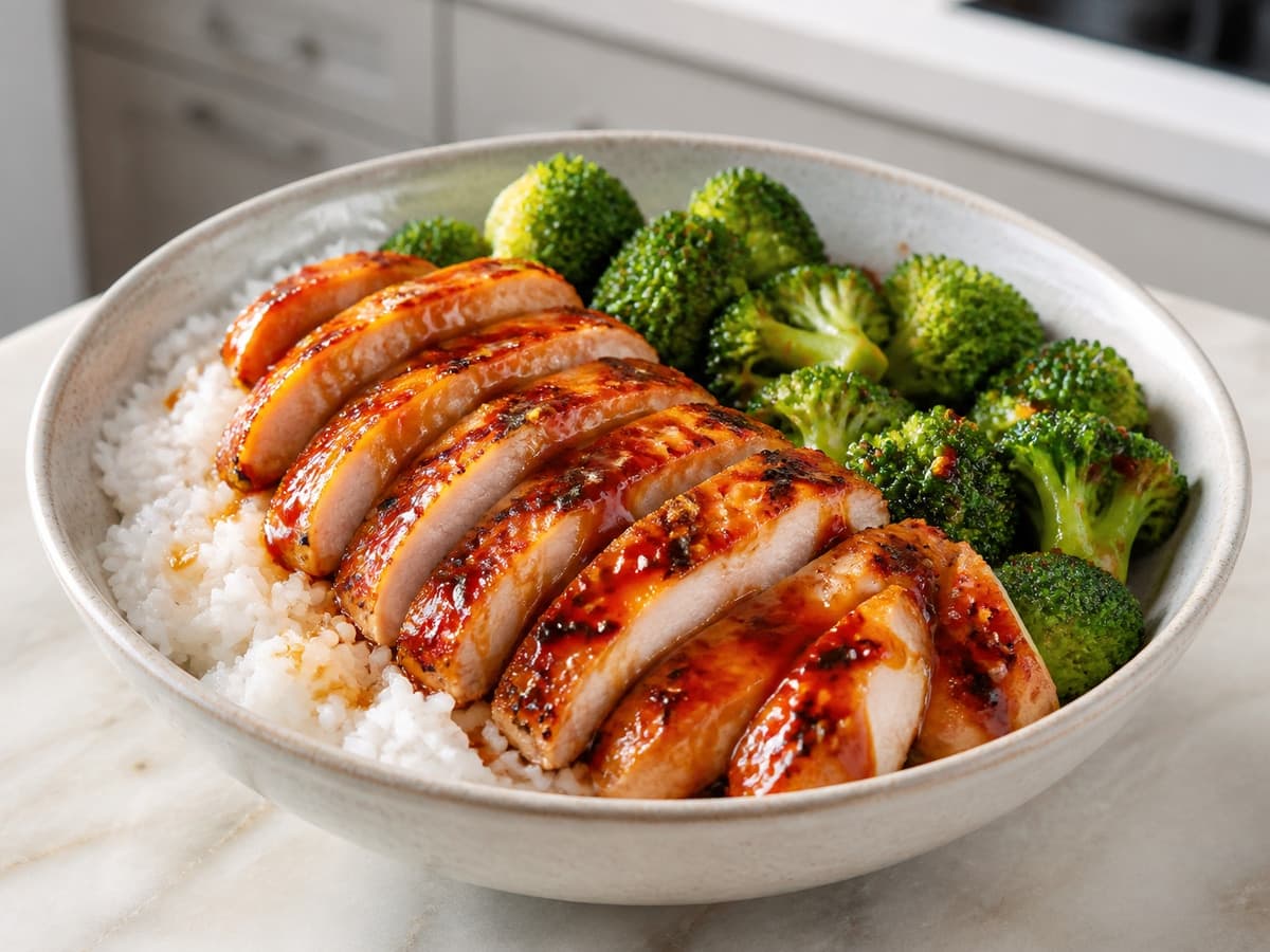Honey-Sriracha Chicken and Broccoli Bowls featuring Honey sriracha chicken