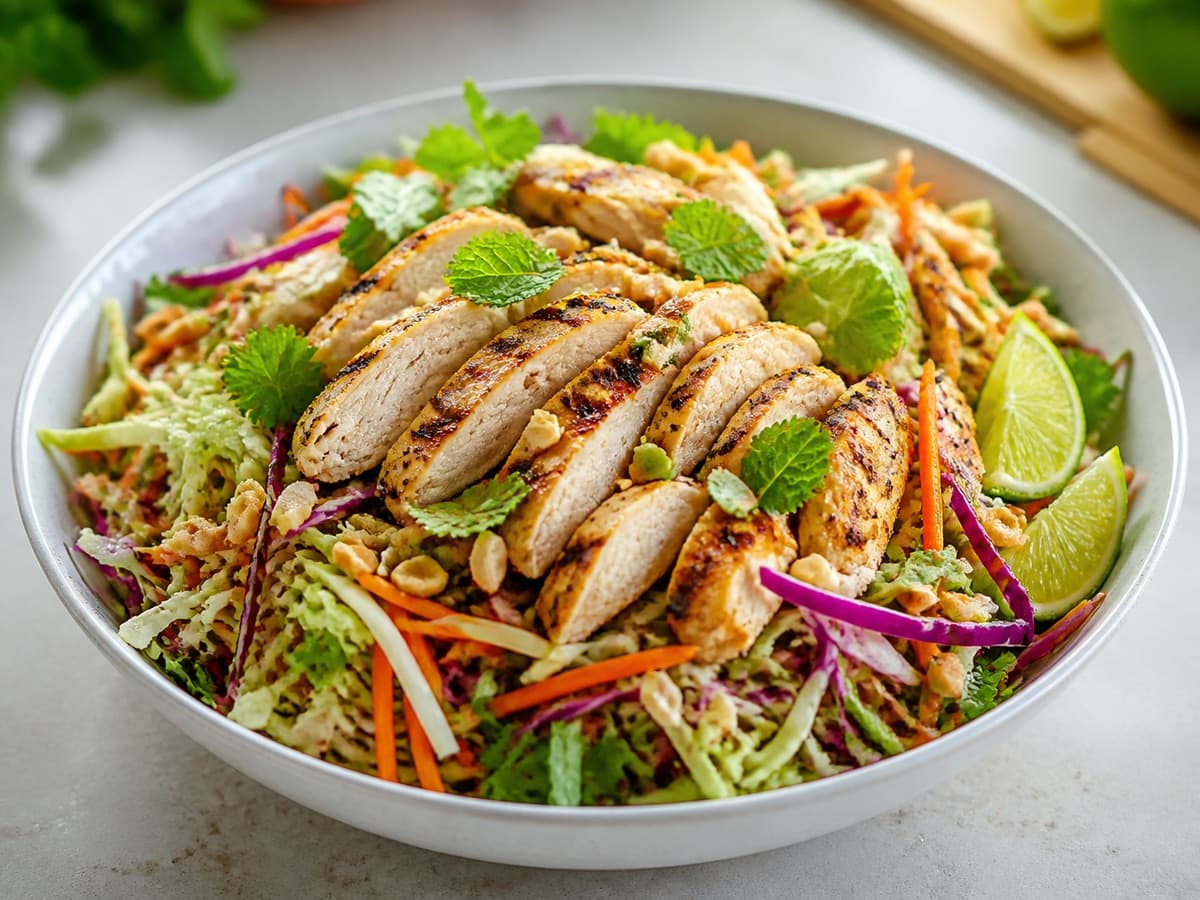 Thai-Inspired Chicken Slaw featuring Thai chicken slaw