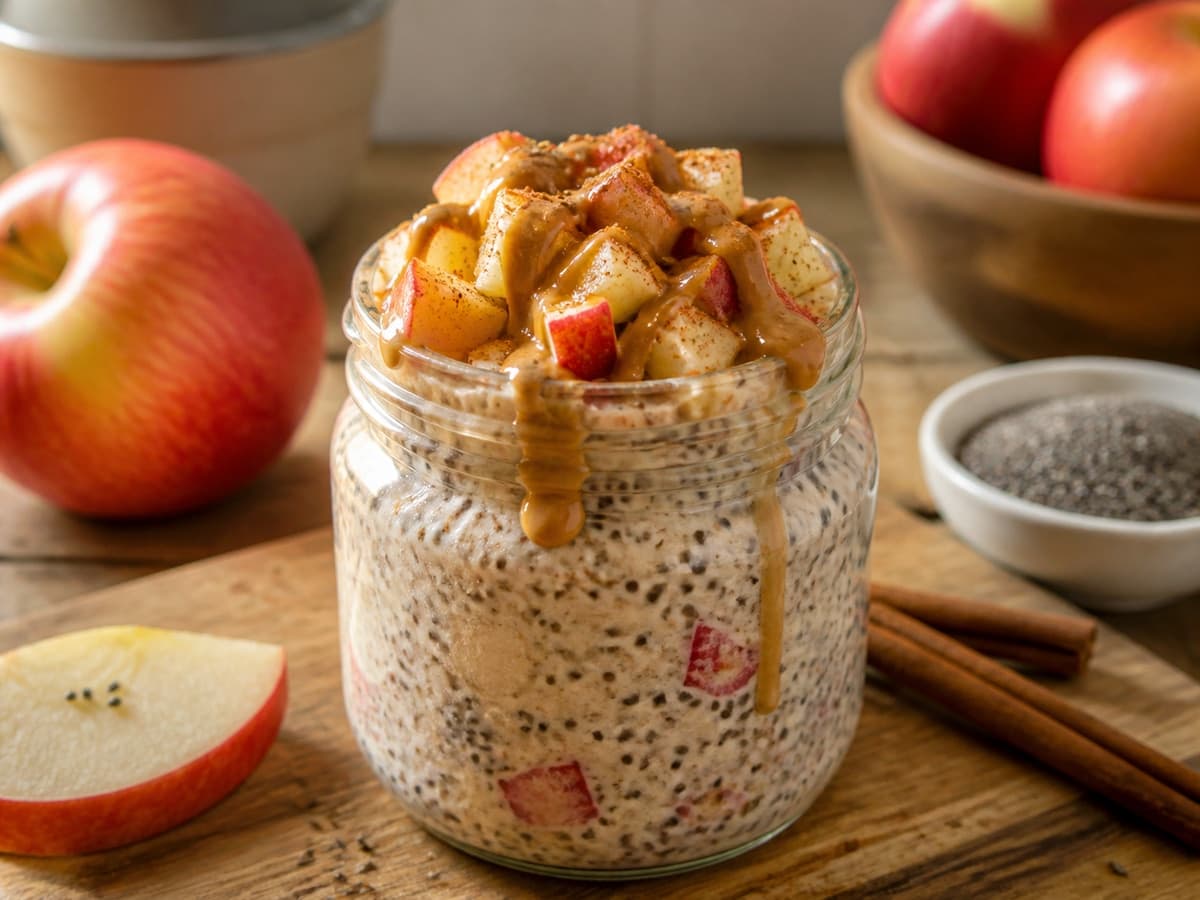 Apple Chia Pudding with Peanut Butter featuring Apple chia pudding