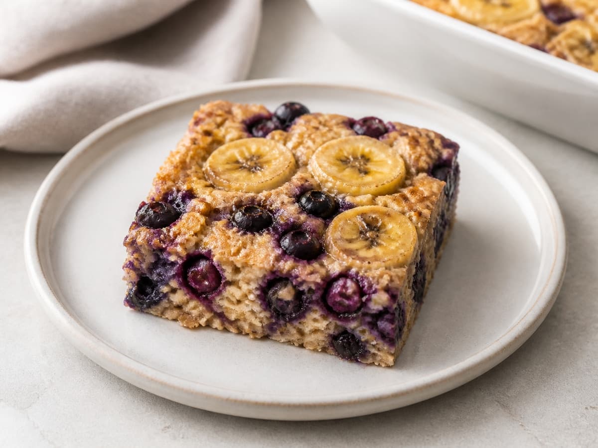 Blueberry-Banana Baked Oatmeal featuring Blueberry-banana baked oats