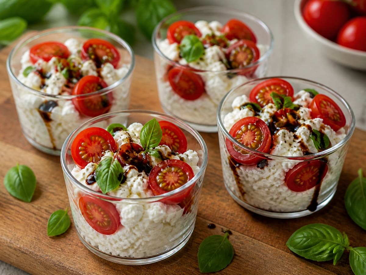 Cottage-Cheese Caprese Cups featuring Cottage cheese caprese cups