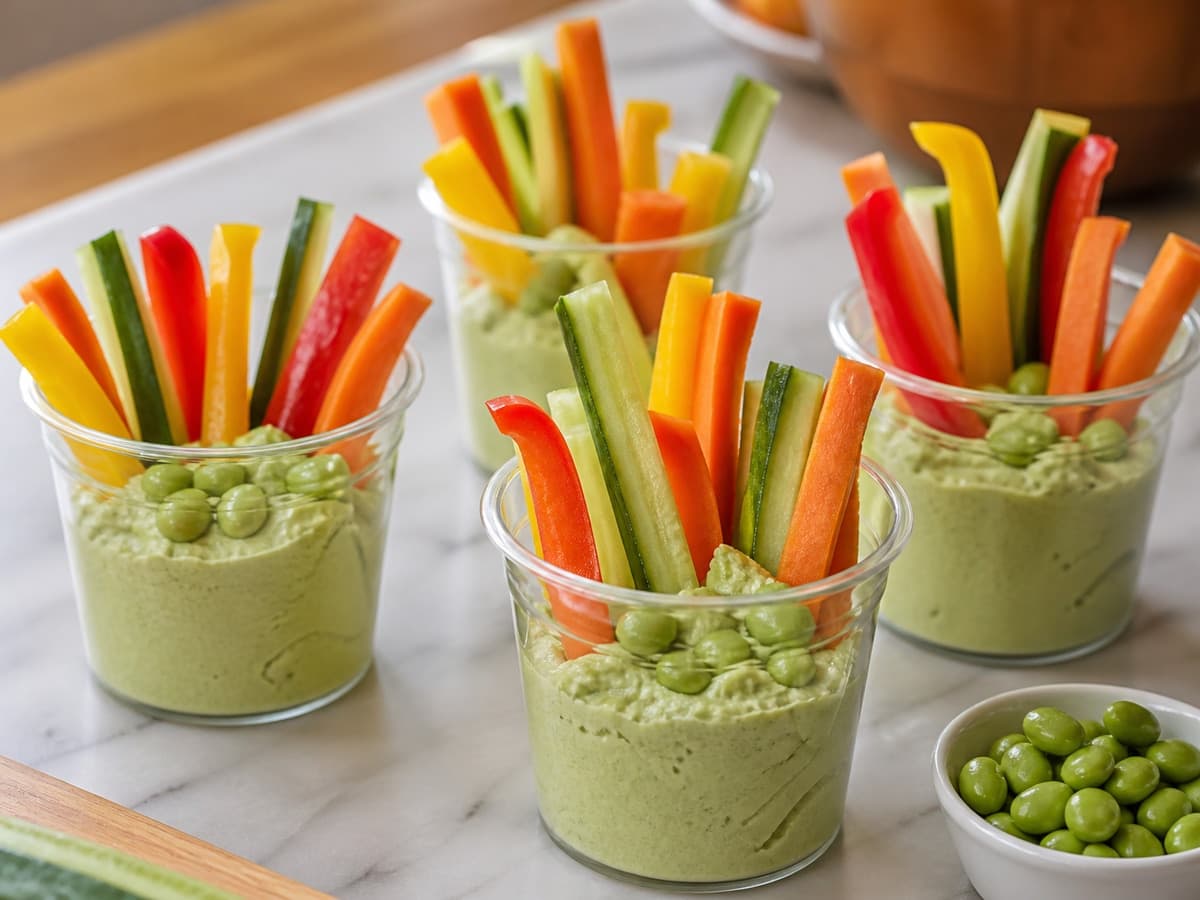 Edamame Hummus Vegetable Cups featuring Edamame hummus
