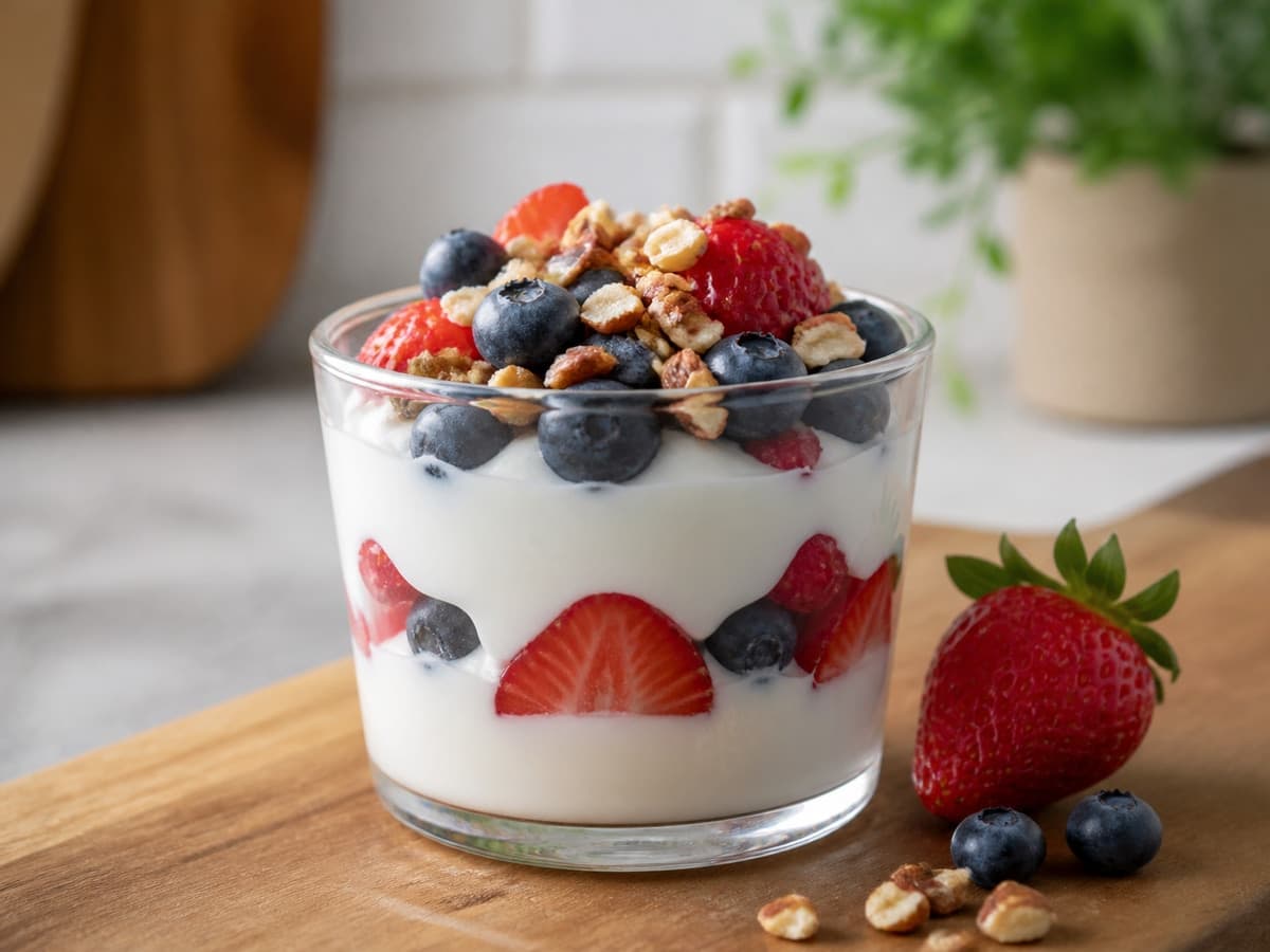 Greek Yogurt Berry-Nut Cup featuring Greek yogurt, berries & nuts