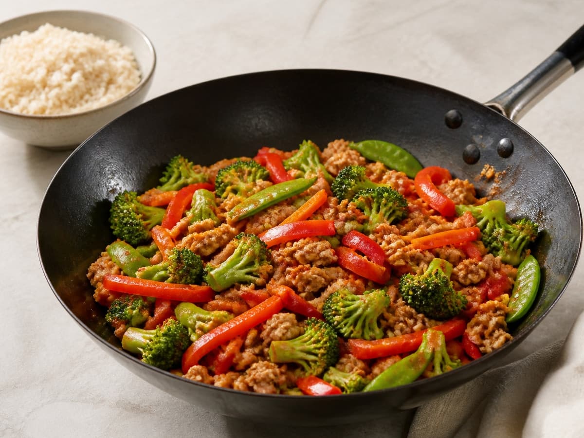Ground Turkey Vegetable Stir-Fry featuring Ground turkey