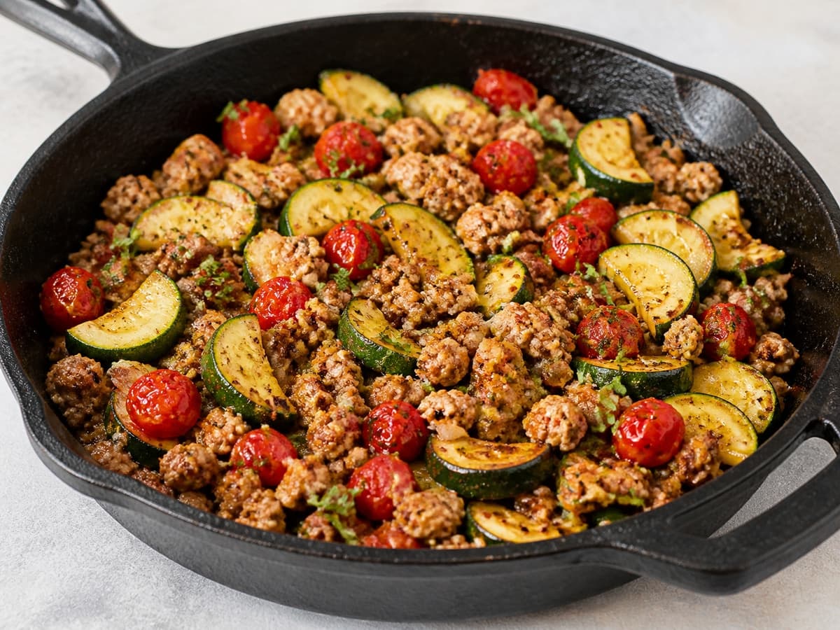 Ground Turkey and Zucchini Skillet featuring Ground turkey & zucchini