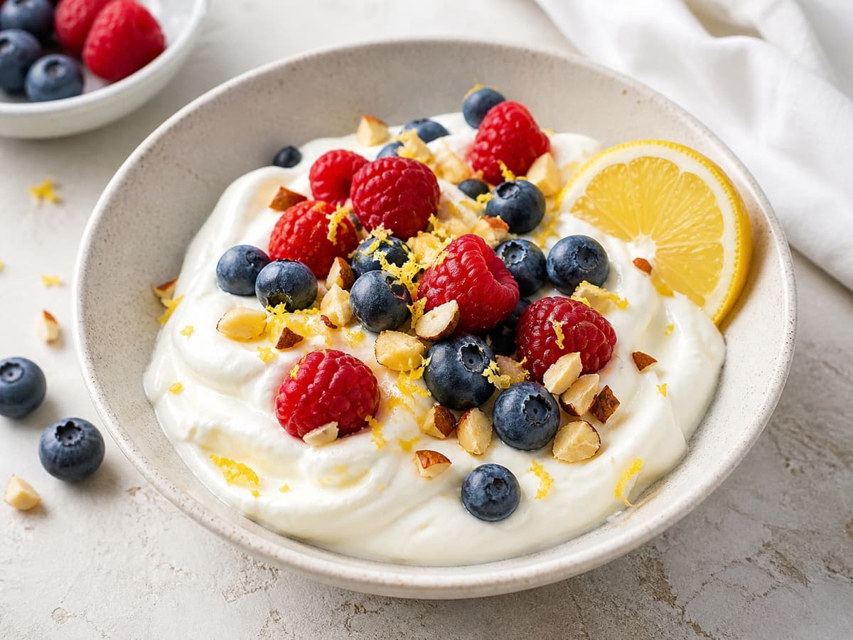 Lemon-Berry Yogurt Bowl featuring Lemon-berry yogurt