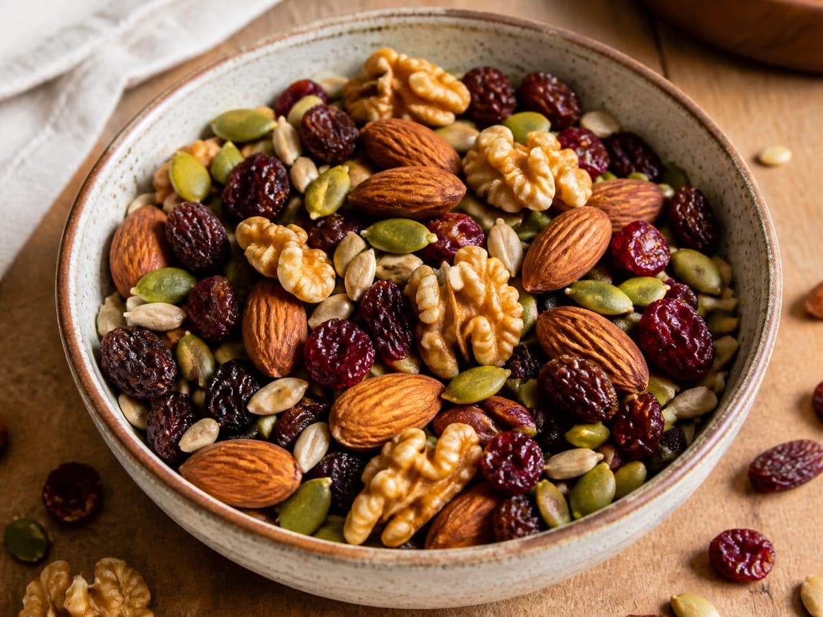 Whole-Food Trail Mix featuring Nuts, seeds & dried fruit